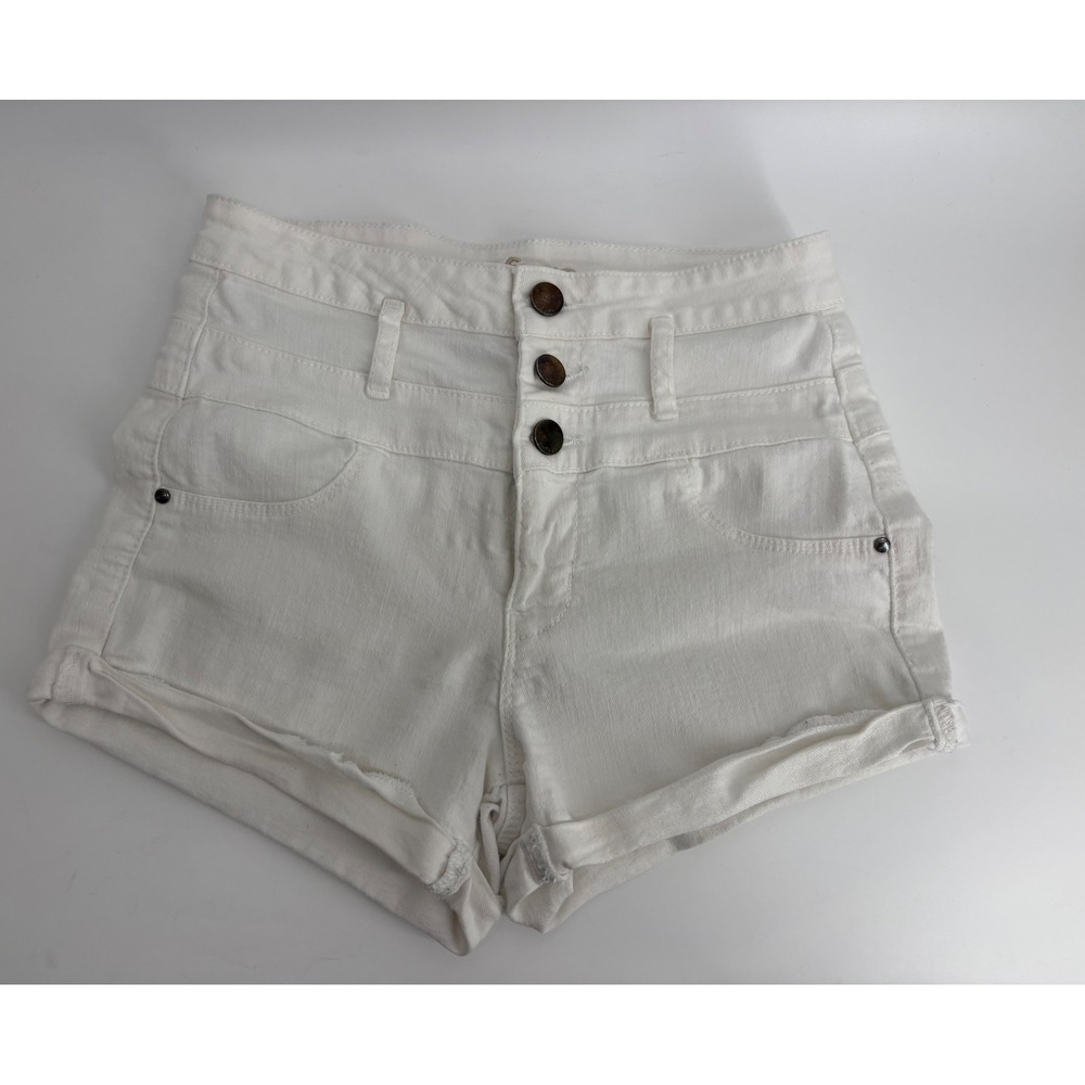 Refuge Womens White High Waisted Denim Shorts Size 2 3-Button Fly Rolled Hem